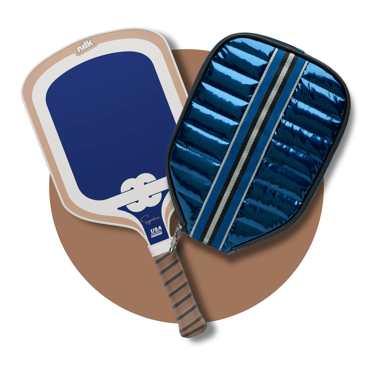 Blue pickleball paddle cover by NILK – quilted puffer design fits 2 paddles. Best custom pickleball paddle cover.