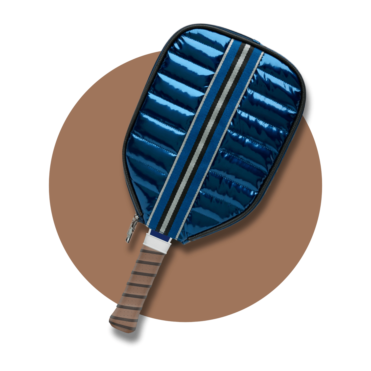 Personalized blue pickleball paddle cover with puffer finish and full zip. Holds 1–2 paddles. Custom-fit paddle cover by NILK.