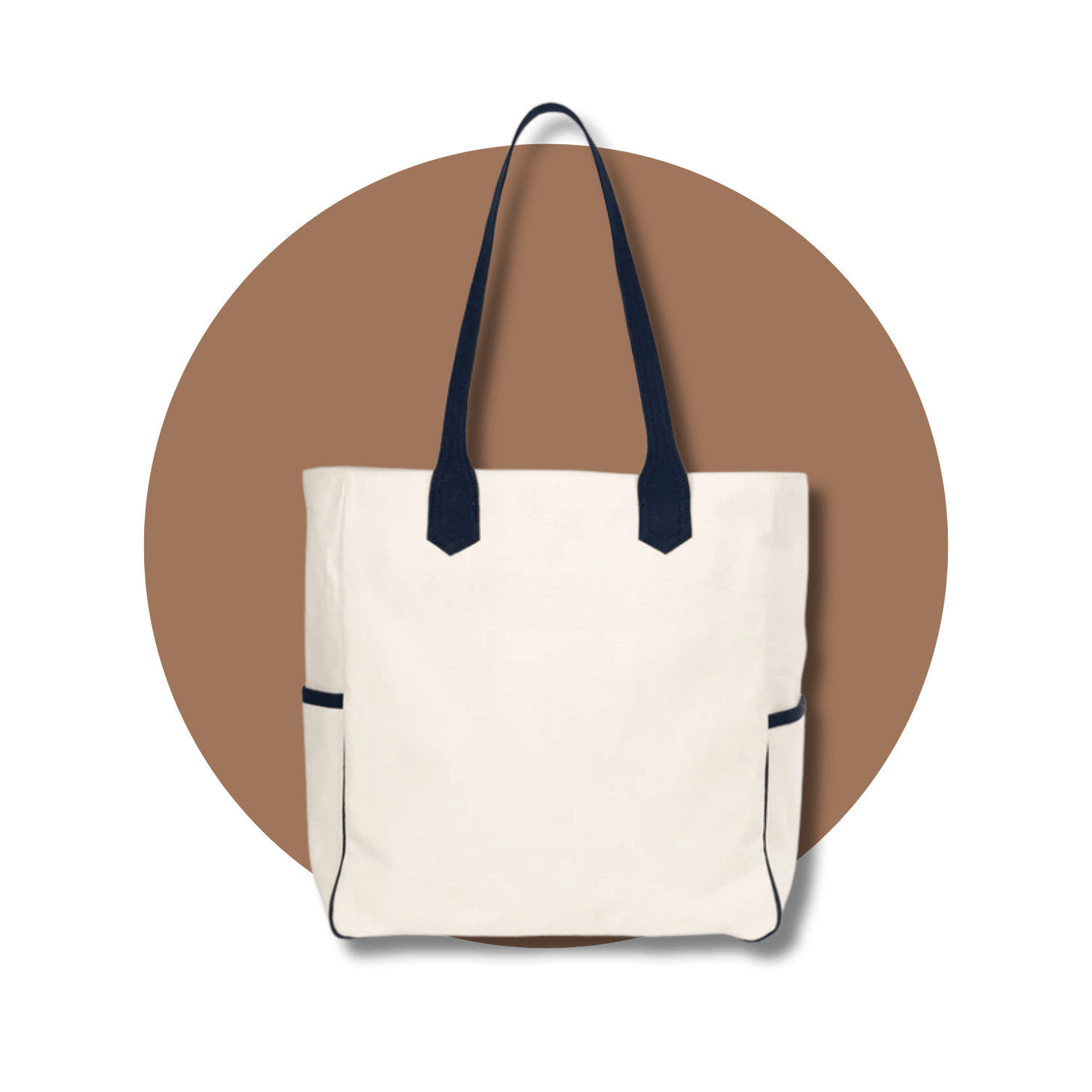 Back view of NILK's Studio Bello canvas pickleball tote bag in natural cotton with navy straps – stylish canvas tote bag for pickleball players.