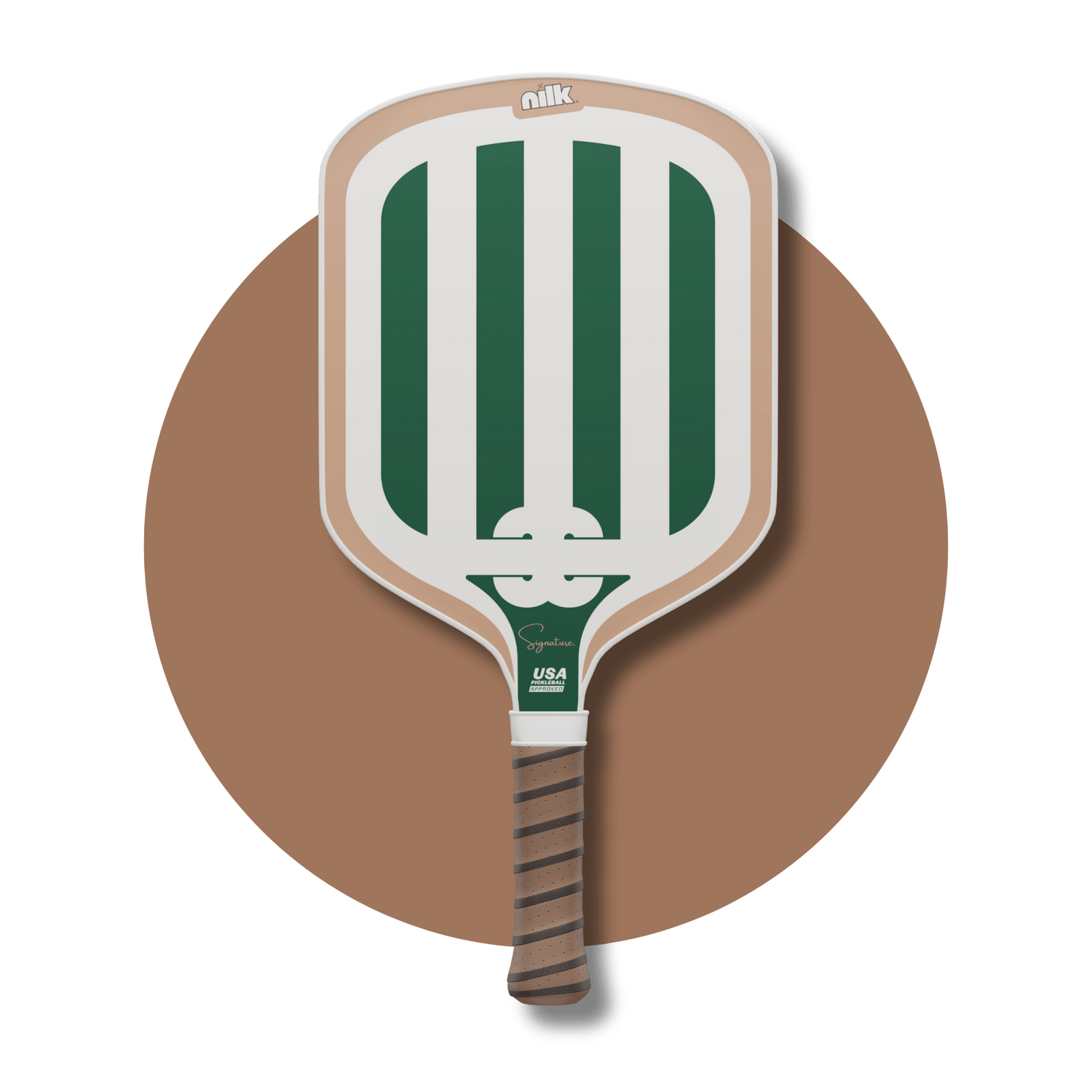 Front view of NILK Green Matcha Signature Pickleball Paddle. Custom carbon fiber paddle made for control, spin and top pickleball performance.