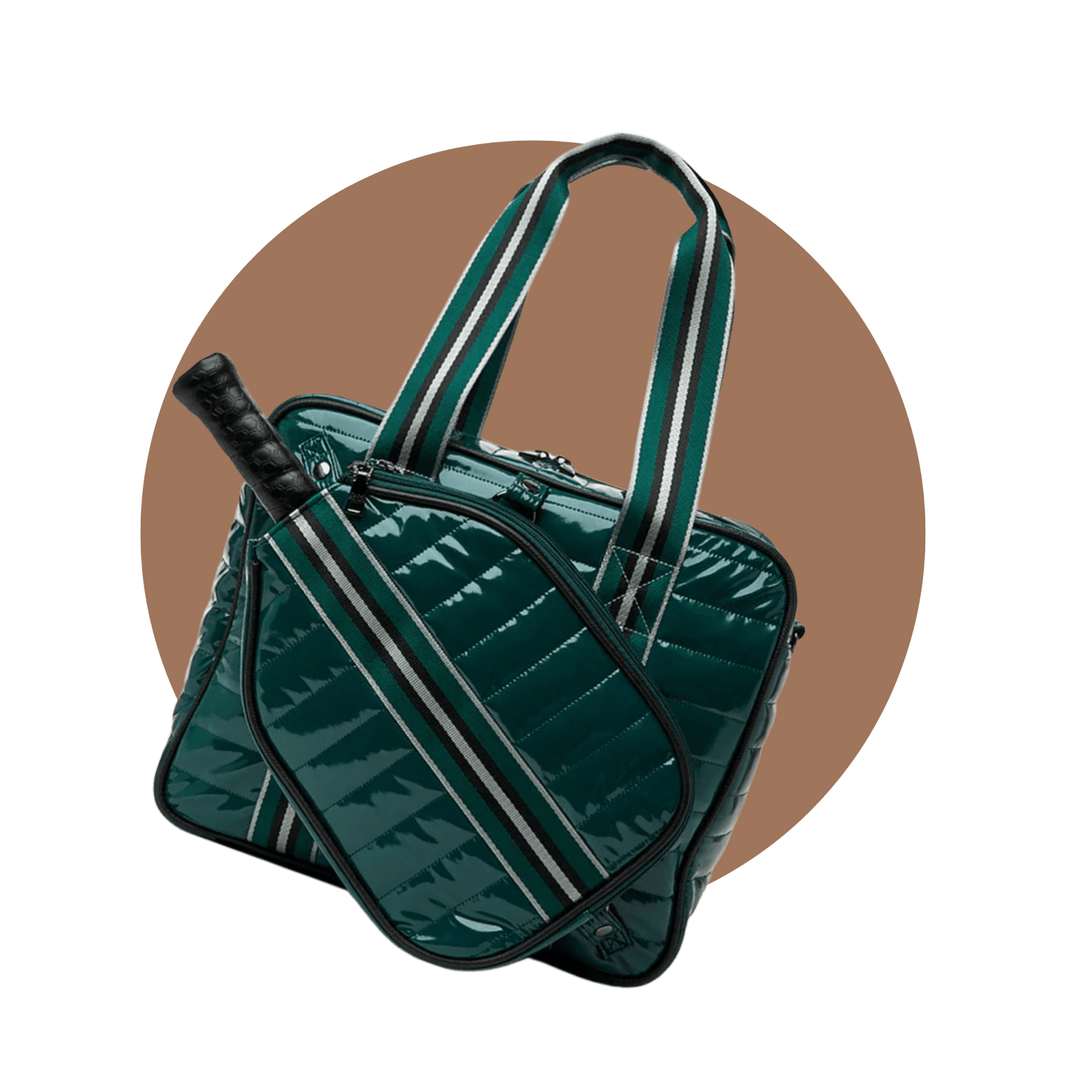 Best pickleball bag for men in green puffer design, featuring integrated paddle cover.