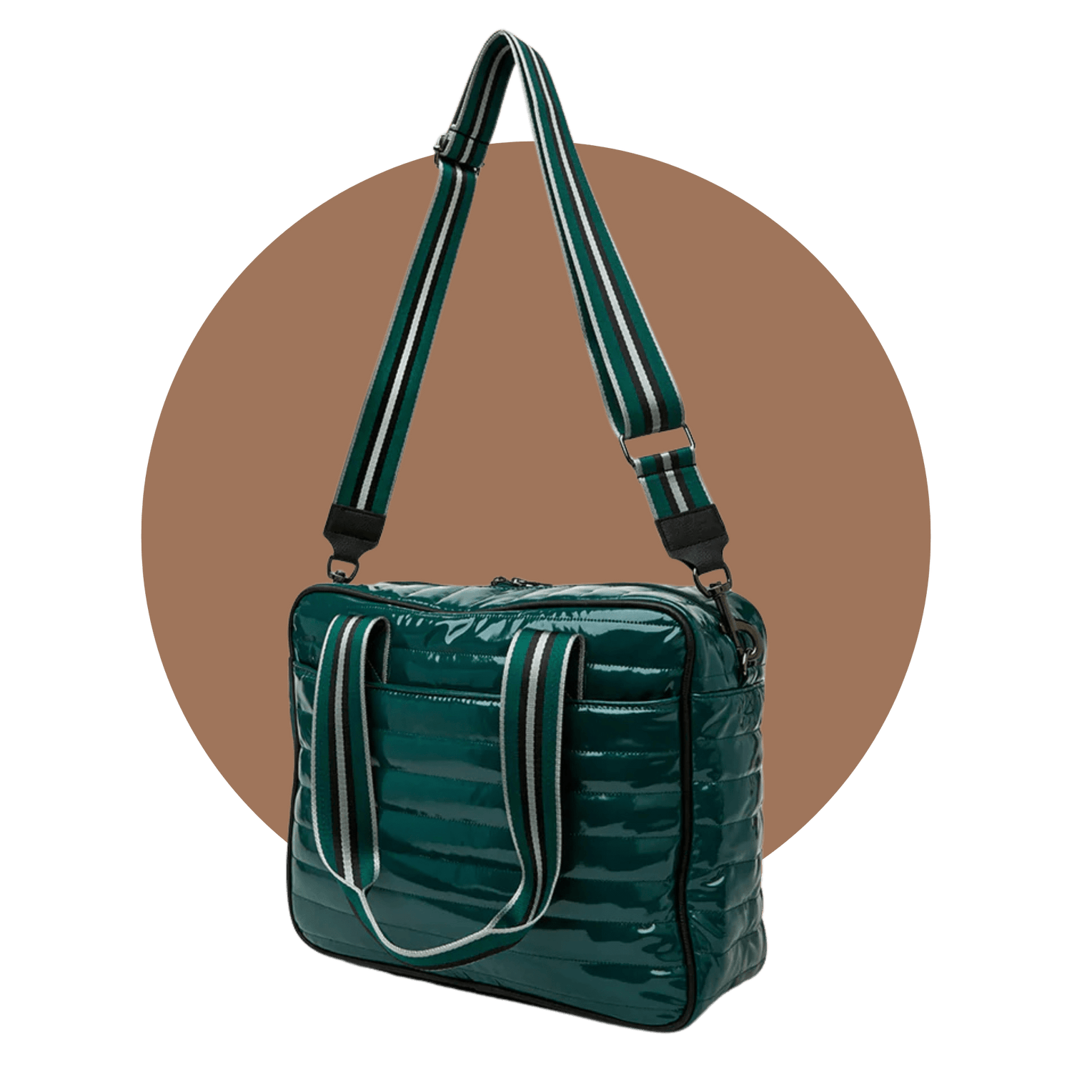 Rear and side view of puffer-style green pickleball bag with long strap – best pickleball bag for men.