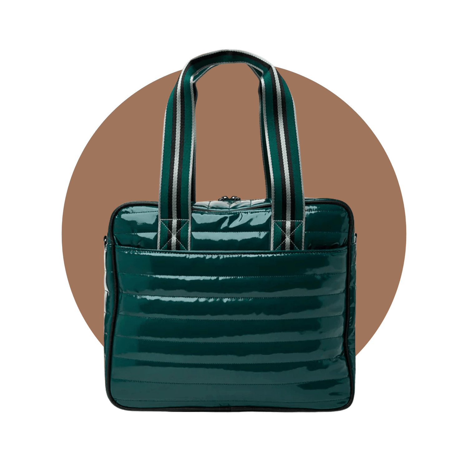 Back view of the green puffer pickleball tote bag – stylish quilted design with large zip pocket.