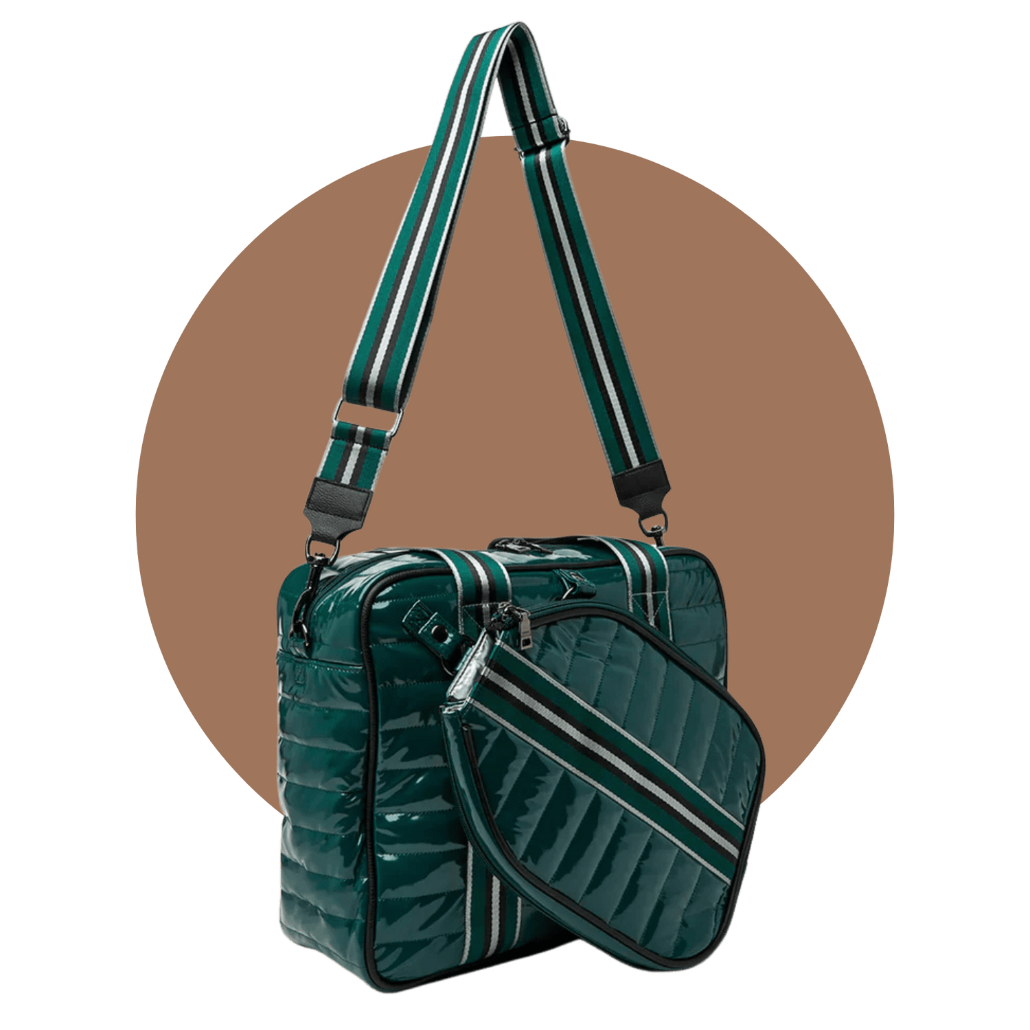 Green puffer pickleball bag with crossbody strap – premium quilted pickleball bag for men.