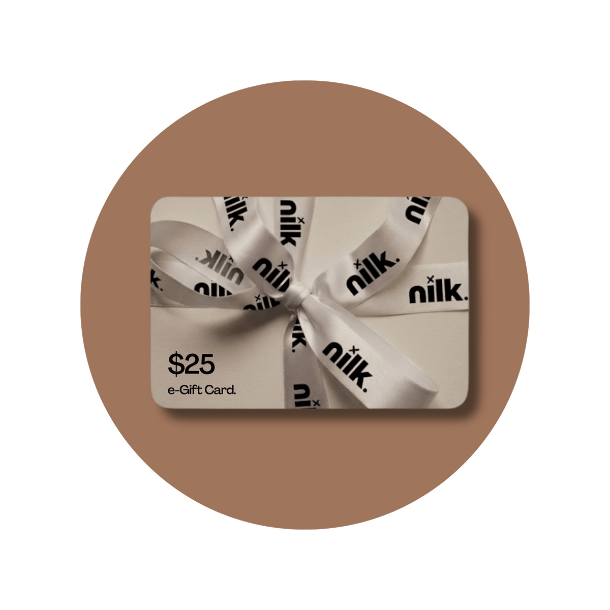 NILK $25 digital pickleball gift card featuring cream packaging and branded satin ribbon