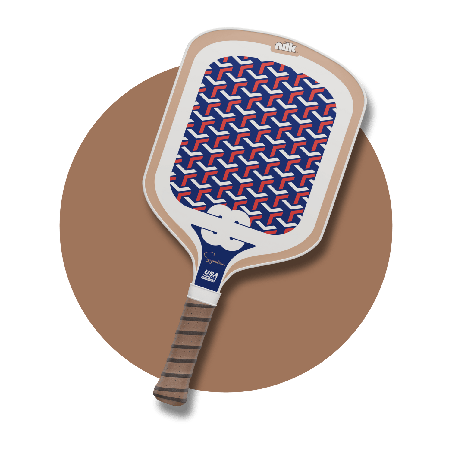 Designer-inspired Red Coco pickleball paddle by NILK with carbon fiber surface and luxury 3D cube design.