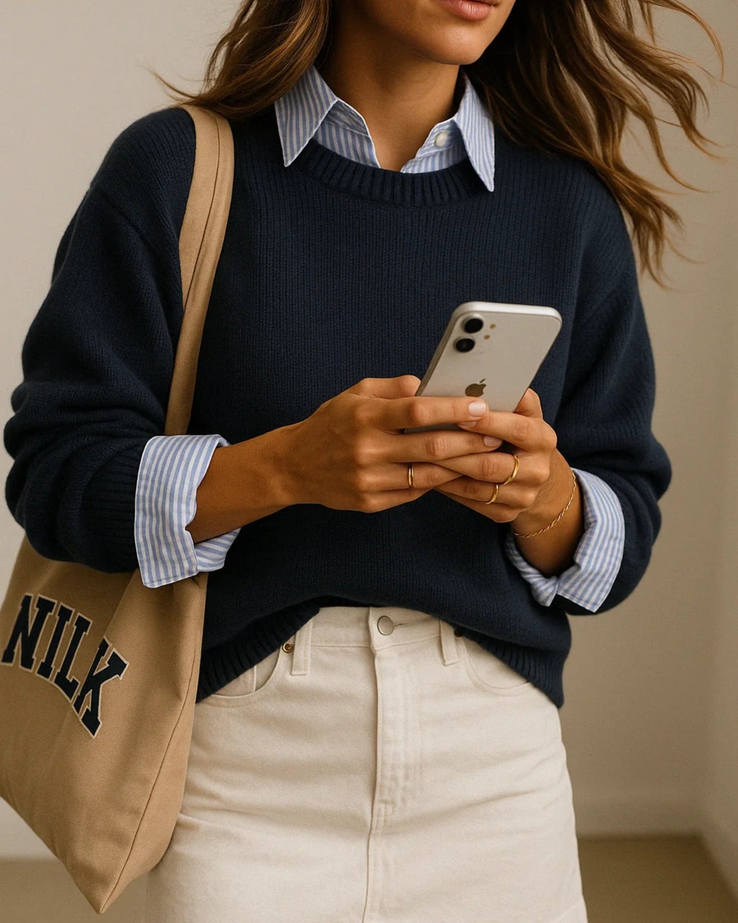 Tan canvas pickleball tote bag with NILK logo – lightweight, small tote bag with zipper and internal pocket for everyday or school use.