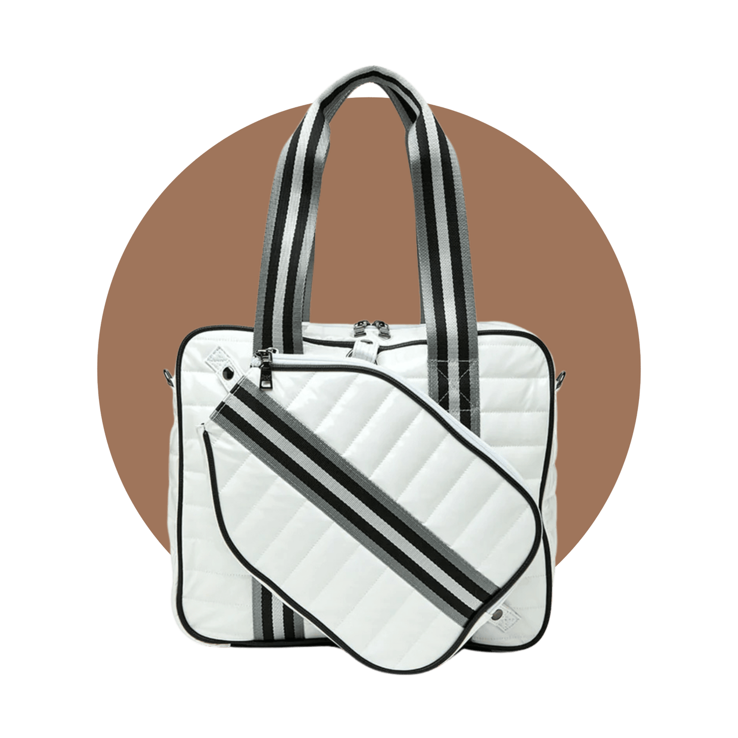 Stylish white pickleball bag with paddle cover – quilted tote for women and men by NILK.