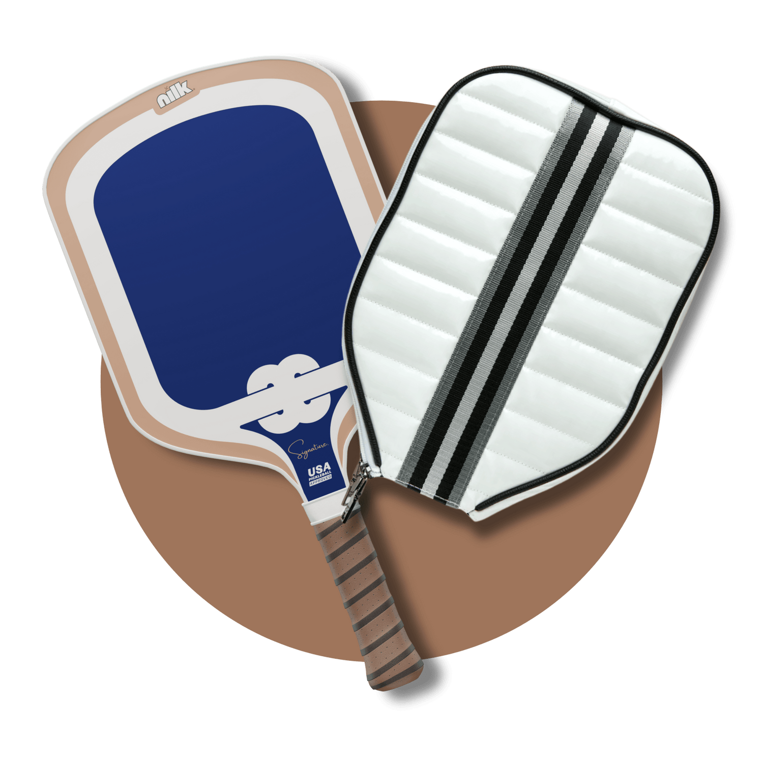 White Truffle pickleball paddle cover with paddle – best quilted pickleball paddle case by NILK. Custom fit for standard, hybrid & elongated paddles.